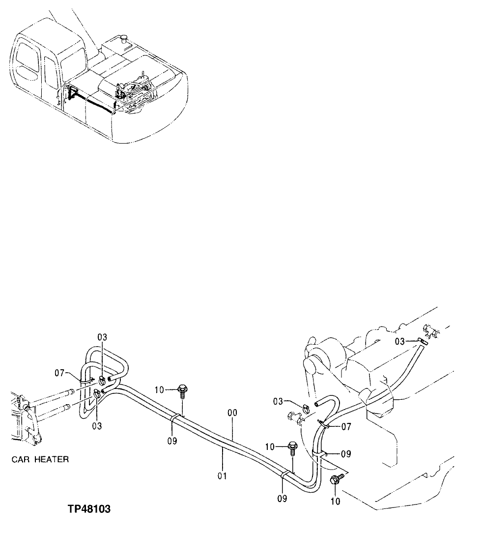 Схема запчастей John Deere 00LC - 204 - HEATER PIPINGS 1830 HEATING AND AIR CONDITIONING