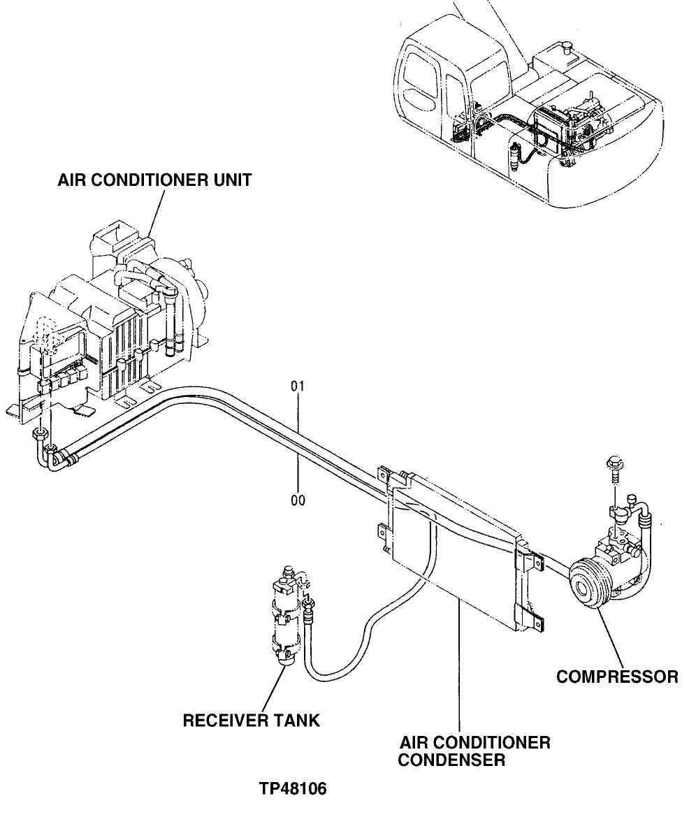 Схема запчастей John Deere 00LC - 210 - AIR CONDITIONER PIPING 1830 HEATING AND AIR CONDITIONING