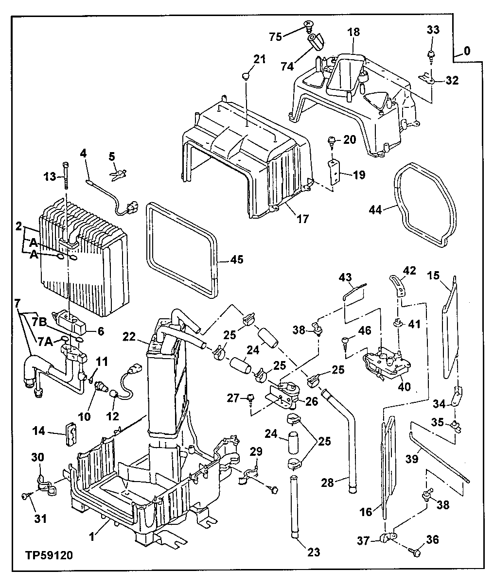 Схема запчастей John Deere 00LC - 218 - AIR CONDITIONER COMPONENTS ( - 050798) 1830 HEATING AND AIR CONDITIONING