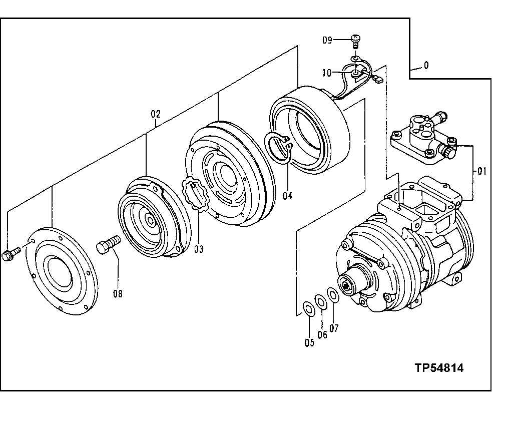 Схема запчастей John Deere 00LC - 223 - AIR CONDITIONER COMPRESSOR 1830 HEATING AND AIR CONDITIONING