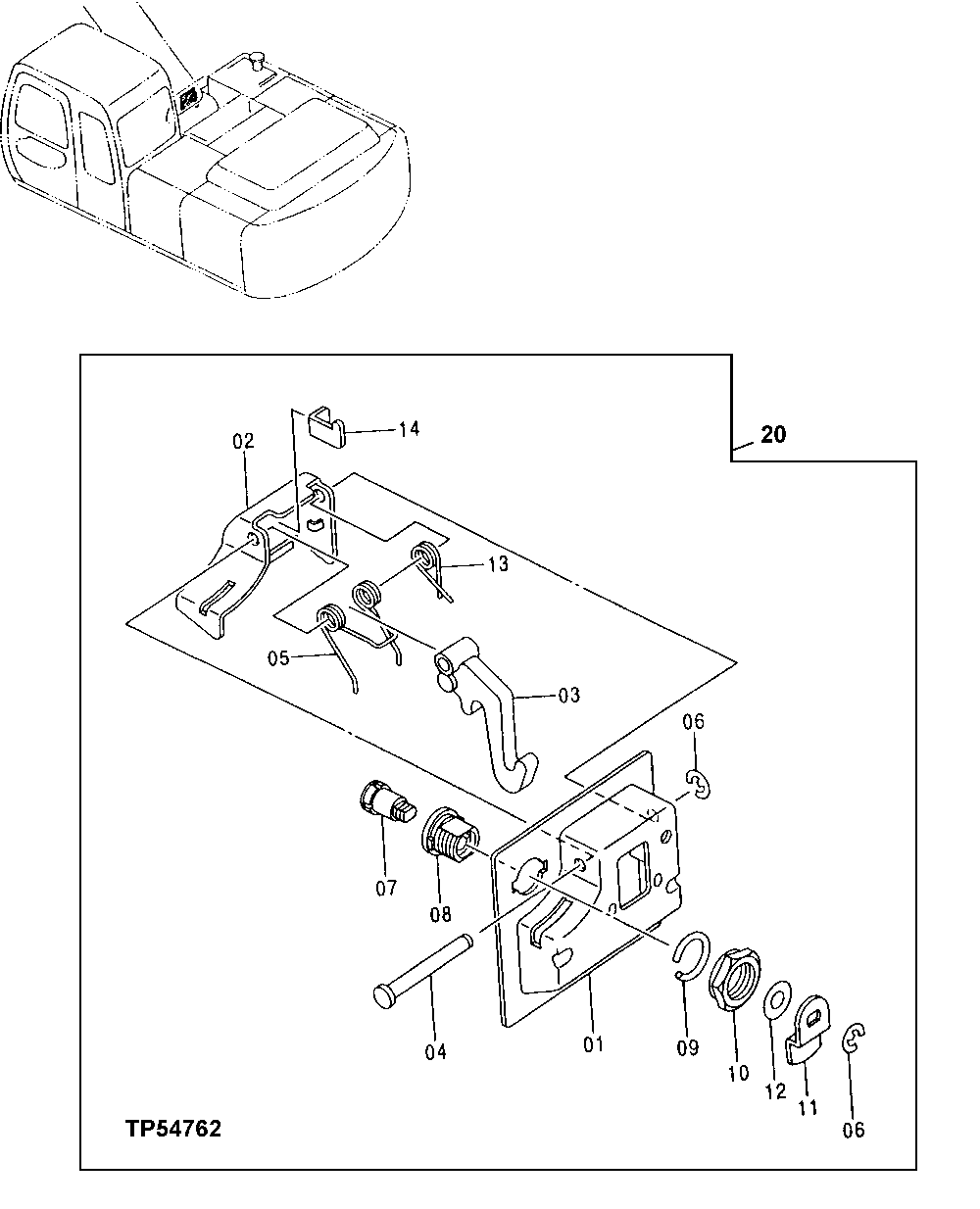 Схема запчастей John Deere 00LC - 235 - TOOL BOX DOOR LOCK LATCH 1910 HOOD OR ENGINE ENCLOSURE