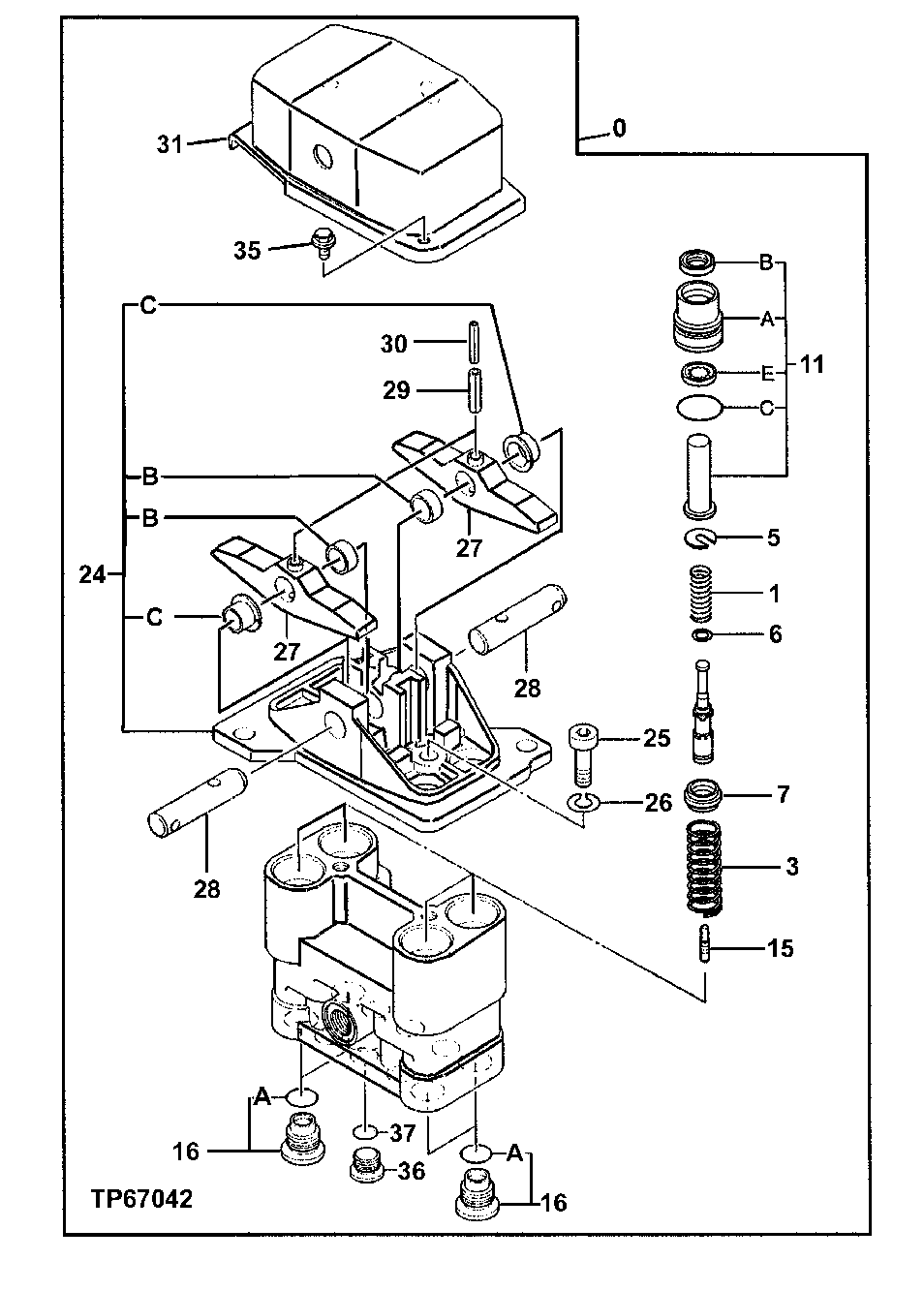 Схема запчастей John Deere 00LC - 289 - PROPEL PILOT VALVE ( - 050305) 3315 CONTROL LINKAGE