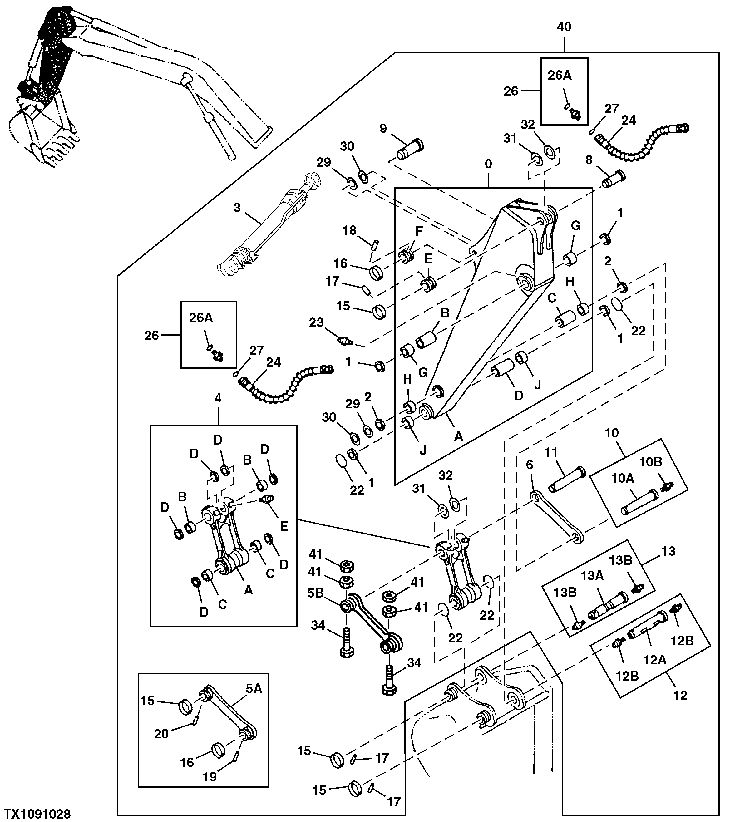 Схема запчастей John Deere 00LC - 299 - STANDARD ARM 2.91 M (9 FT. 7 IN.) 3340 BACKHOE AND EXCAVATOR FRAMES