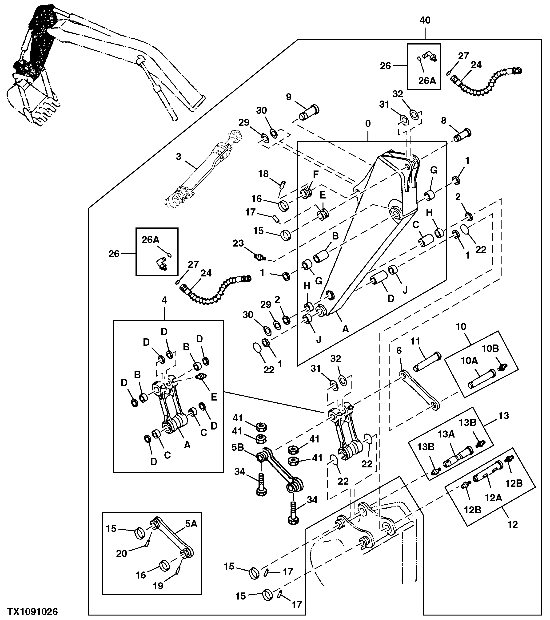 Схема запчастей John Deere 00LC - 301 - SHORT ARM 2.22 M (7 FT. 3 IN.) 3340 BACKHOE AND EXCAVATOR FRAMES