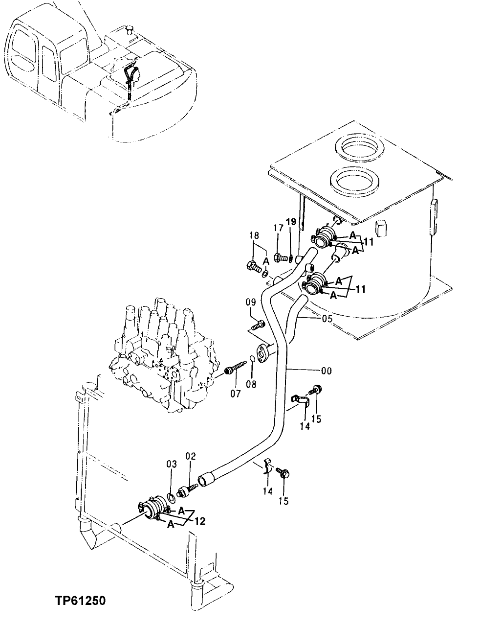 Схема запчастей John Deere 00LC - 307 - RETURN PIPINGS 3360 HYDRAULIC SYSTEM