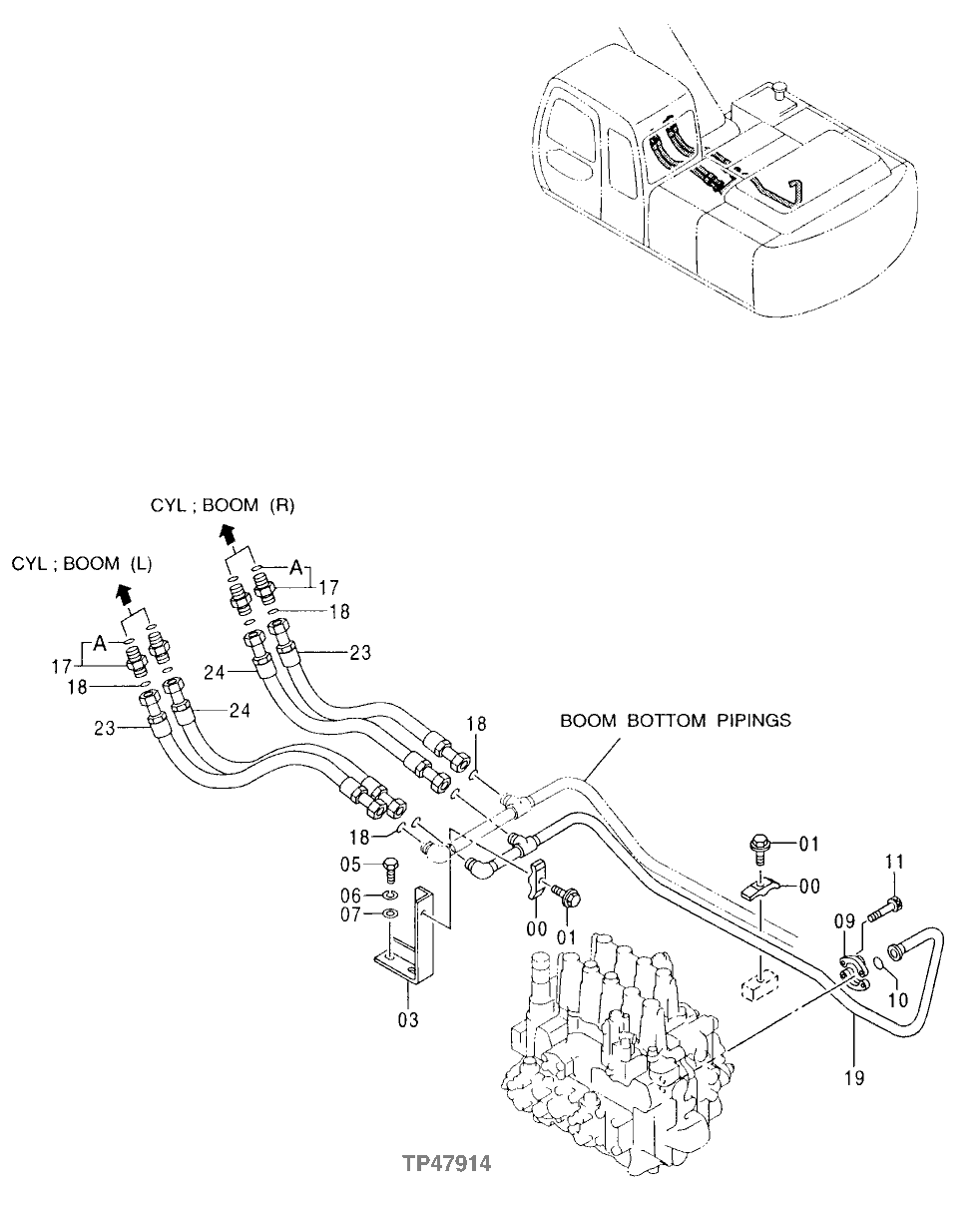 Схема запчастей John Deere 00LC - 310 - MAIN PIPINGS 3360 HYDRAULIC SYSTEM