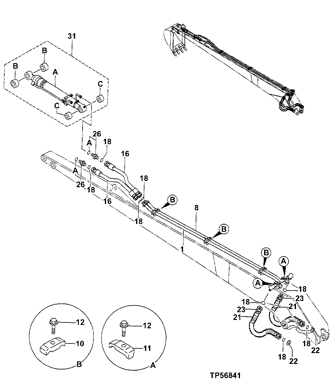 Схема запчастей John Deere 00LC - 346 - FRONT PIPINGS, SUPER LONG ARM 3360 HYDRAULIC SYSTEM