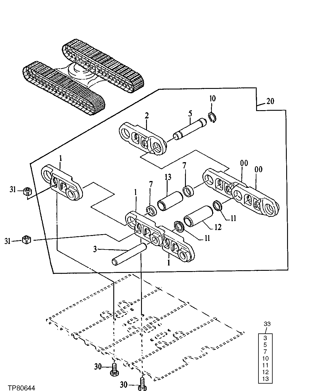 Схема запчастей John Deere 20 - 14 - TRACK LINK CHAINS (178/175MM LONG PINS) (SN -030066) 0130 Track Systems