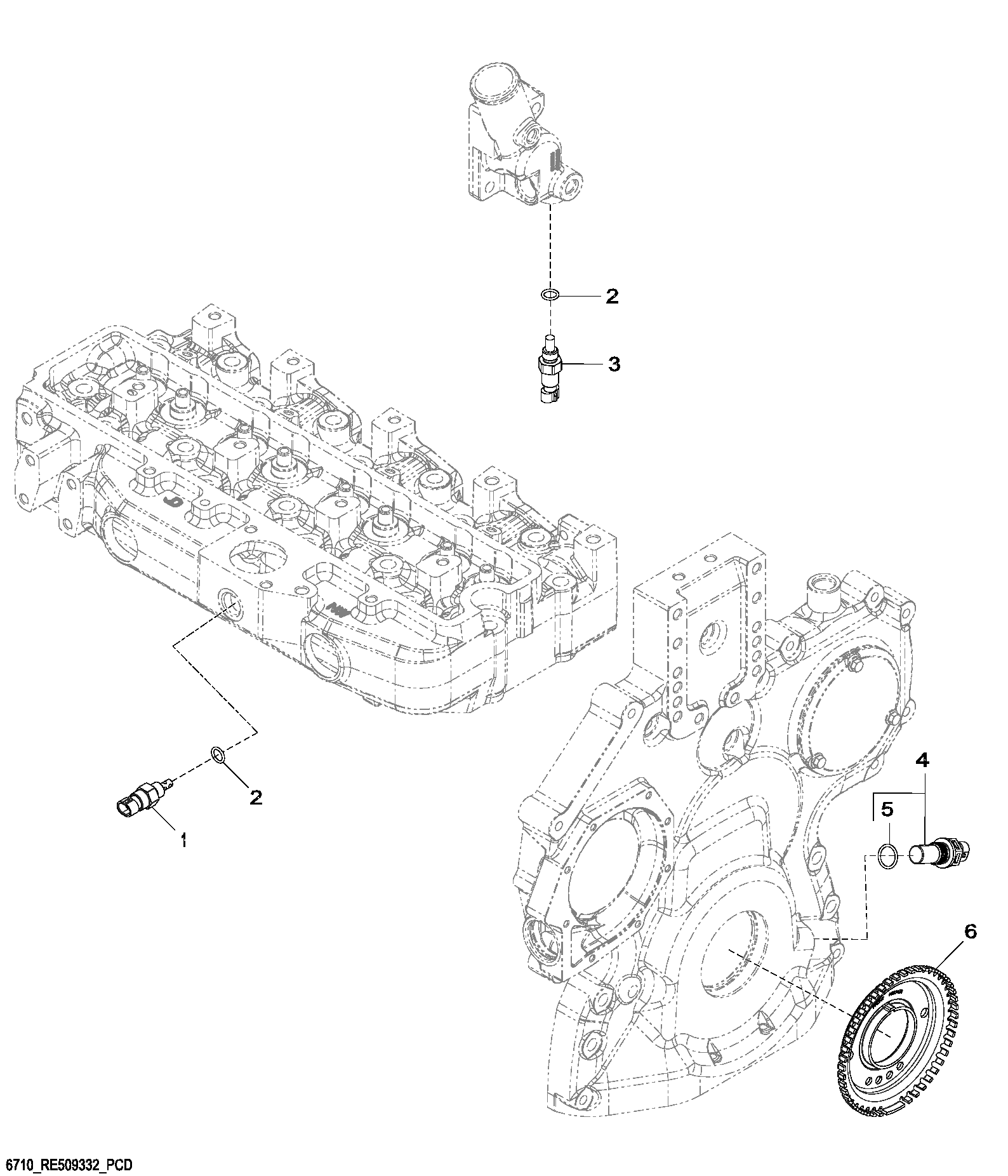 Схема запчастей John Deere 20 - 69 - 6710 Engine Sensors 0400A Engine 4045HP051-RE508144 4045HP051