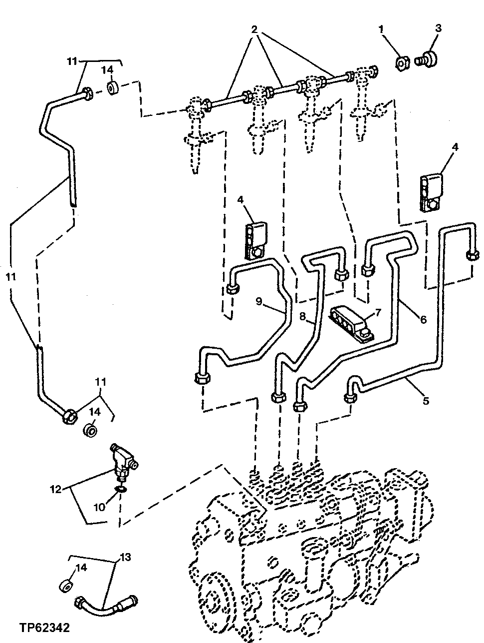 Схема запчастей John Deere 20 - 95 - FUEL INJECTION SYSTEM (ESN -804732) ( - 804732) 0400B Engine T04045TT052 ( - 804732) T04045TT052