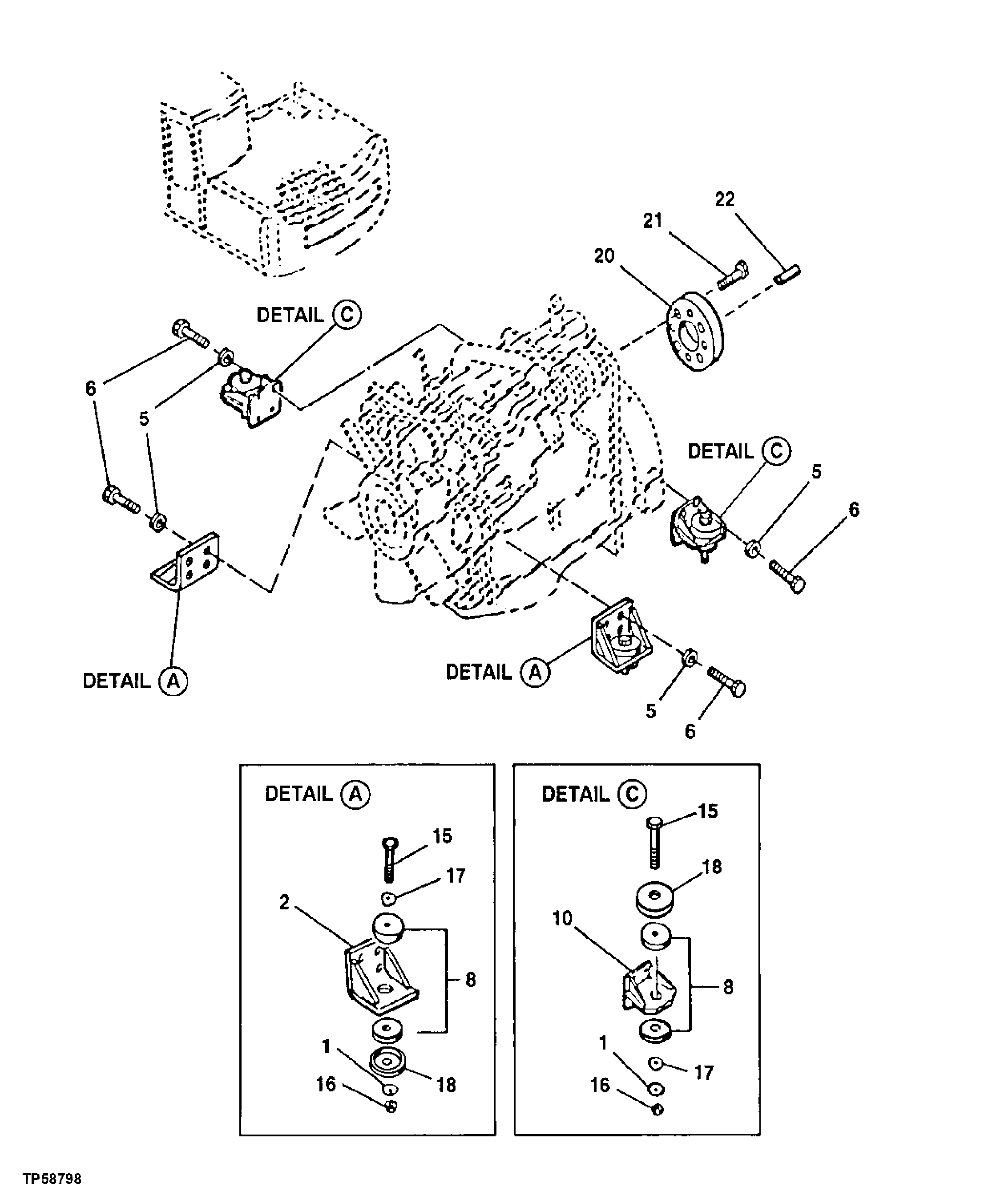 Схема запчастей John Deere 20 - 123 - ENGINE MOUNTING PARTS (ESN.026620-030569) PE4045TP051 (026620 - 030569) 0400C PE4045TP051 (ESN 026620-151708) - 120 EXCAVATOR PE4045TP051 (026620 - 151708) PE4045TP051