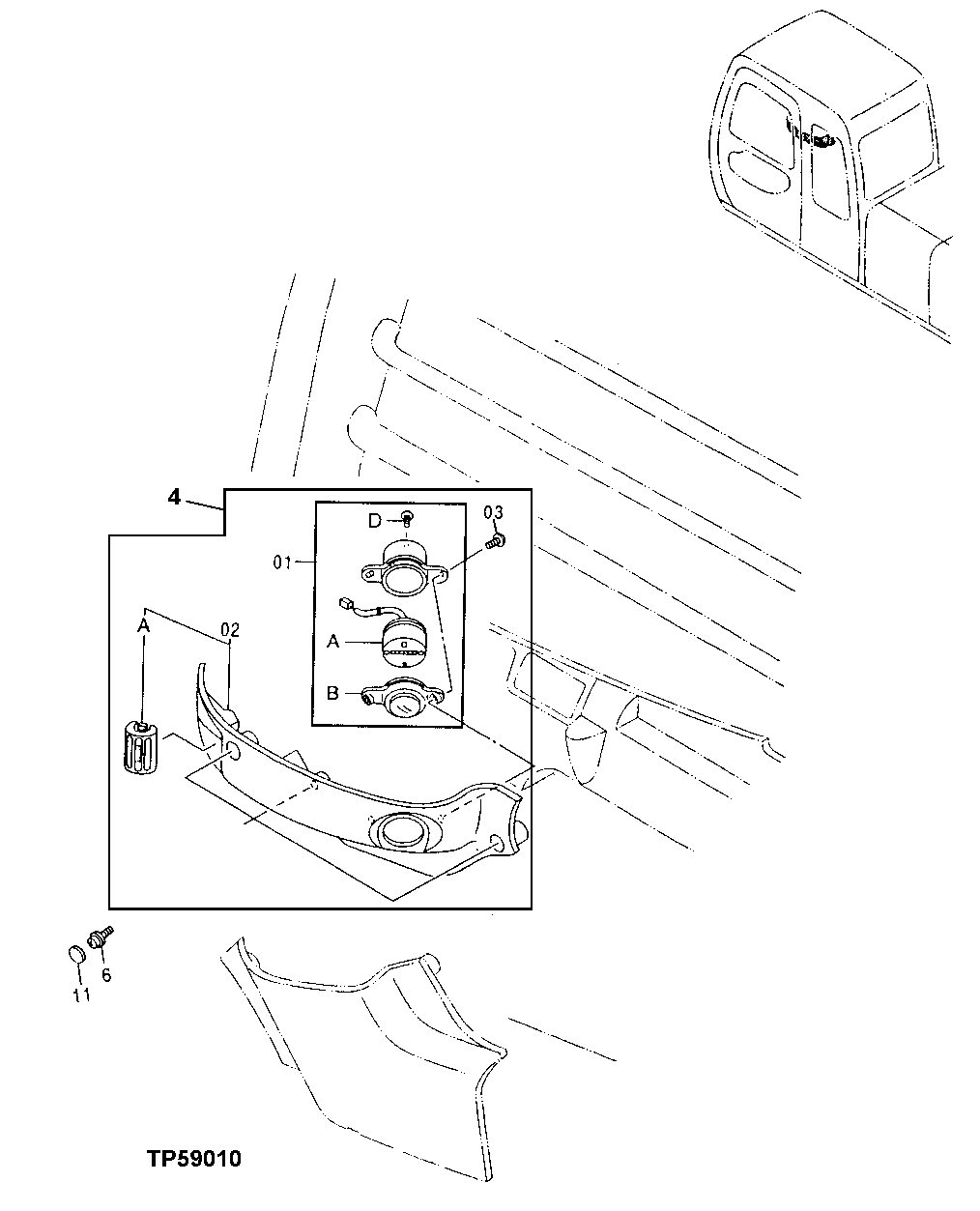 Схема запчастей John Deere 20 - 230 - Lower Monitor Cover 1810 Operator Enclosure