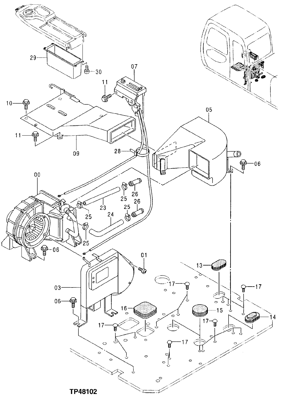 Схема запчастей John Deere 20 - 243 - Cab Heater 1830 HEATING AND AIR CONDITIONING