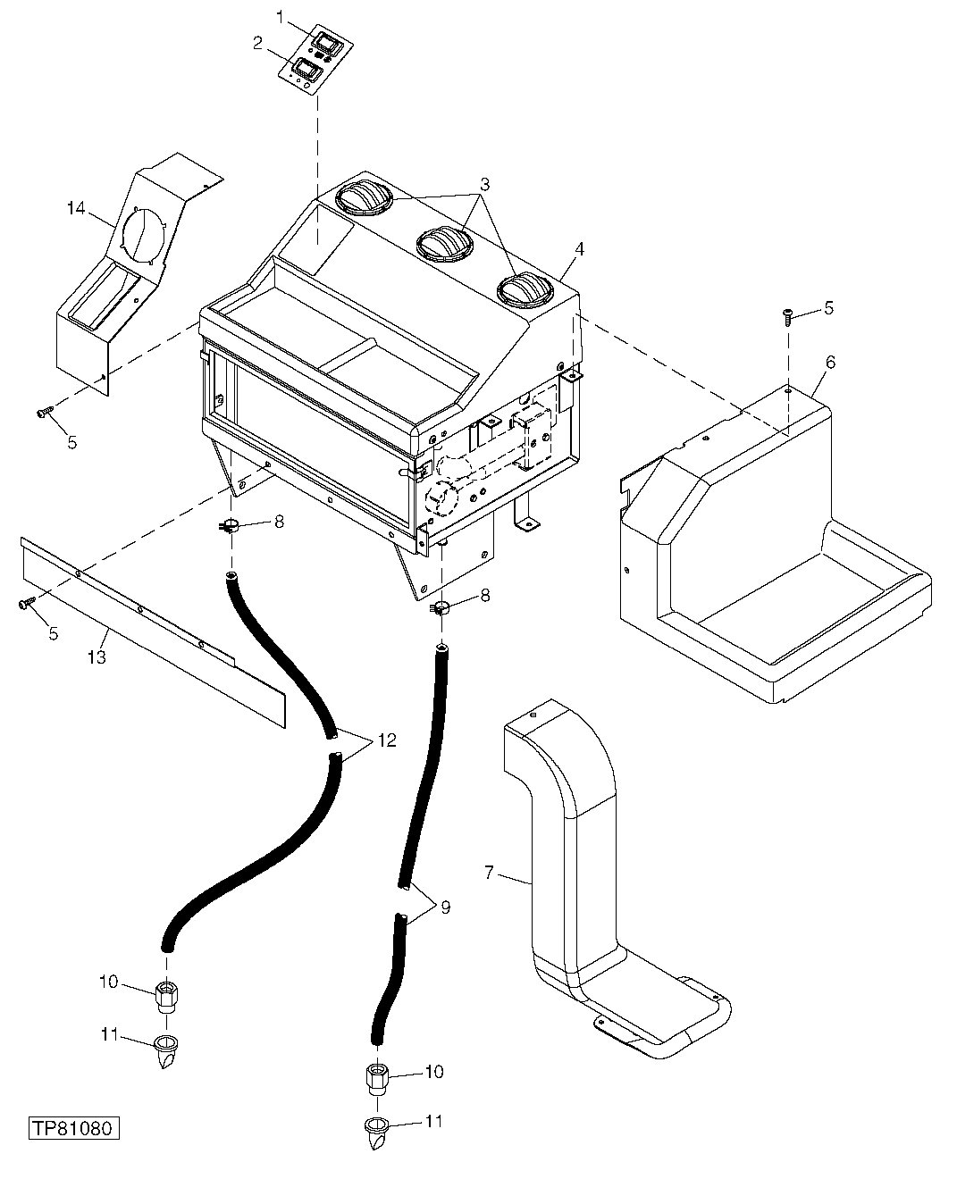 Схема запчастей John Deere 20 - 252 - AIR CONDITIONING UNIT, TRIM AND DRAIN HOSES 1832 CONDENSER, EVAPORATOR, AND LINES