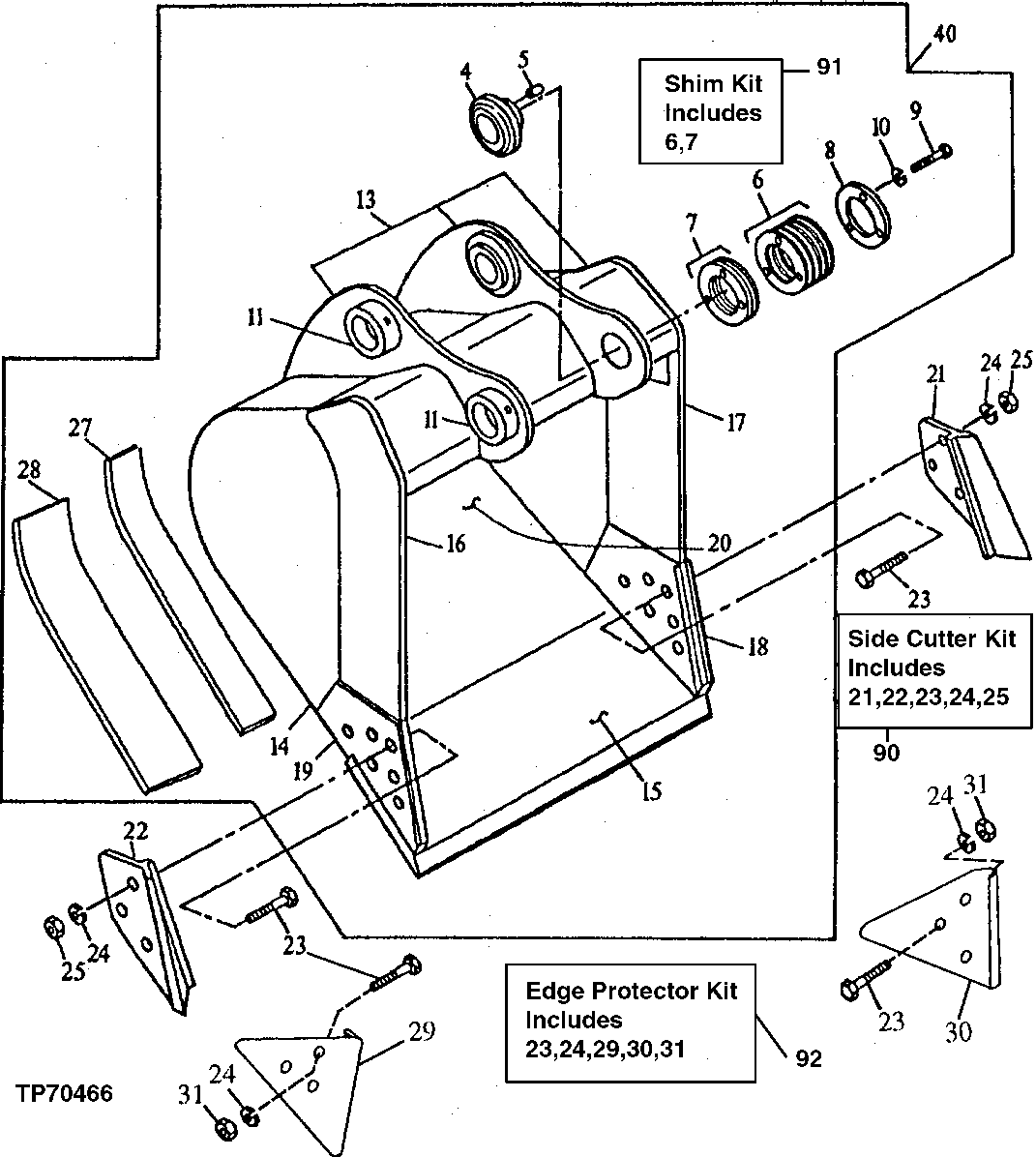 Схема запчастей John Deere 20 - 280 - Bucket (Heavy Duty) (Also Order Bucket Tooth Assemblies) 3302 BUCKETS, TEETH, SHANKS AND SIDECUTTERS