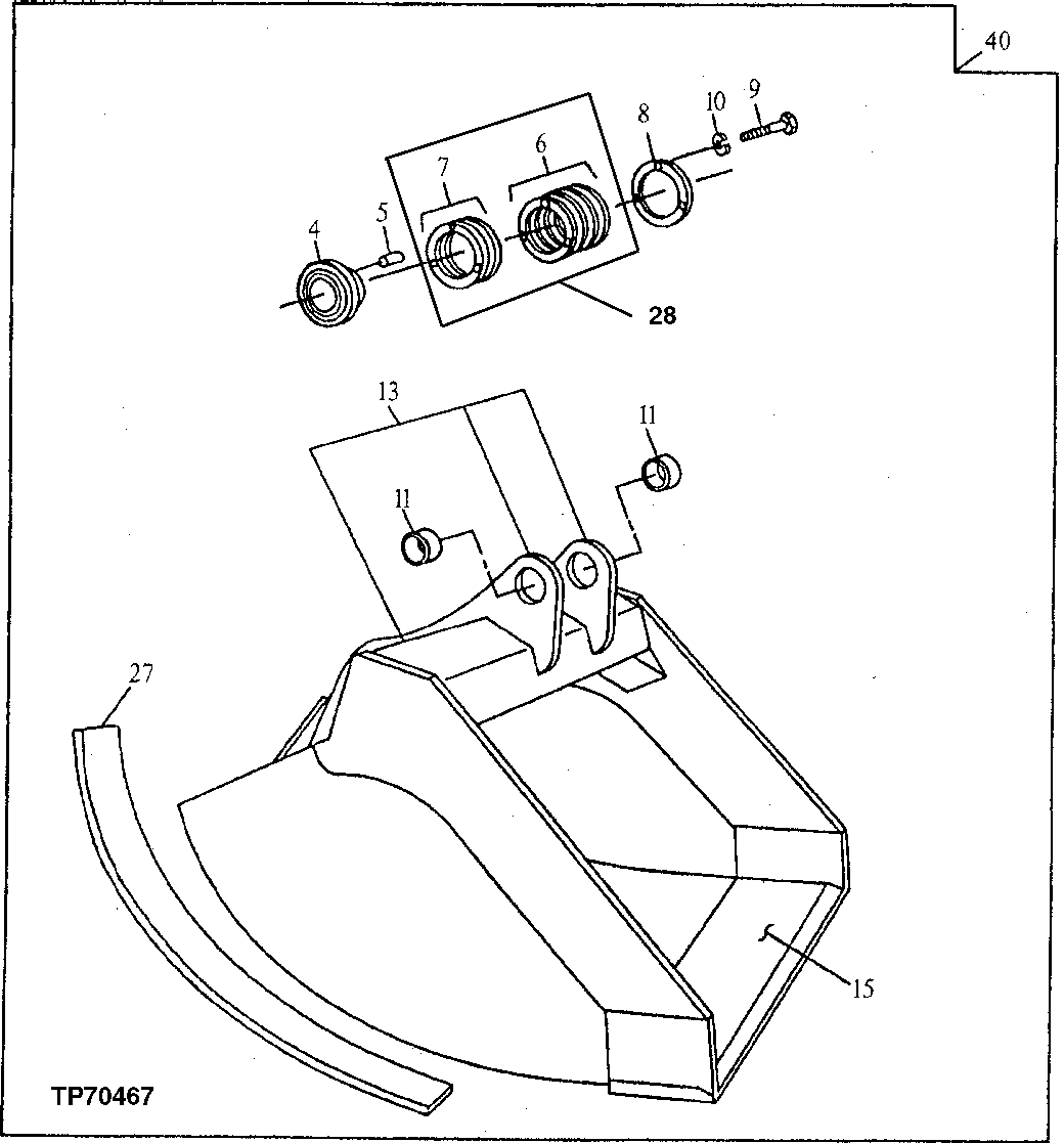 Схема запчастей John Deere 20 - 283 - Bucket (Ditch Cleaning) 3302 BUCKETS, TEETH, SHANKS AND SIDECUTTERS