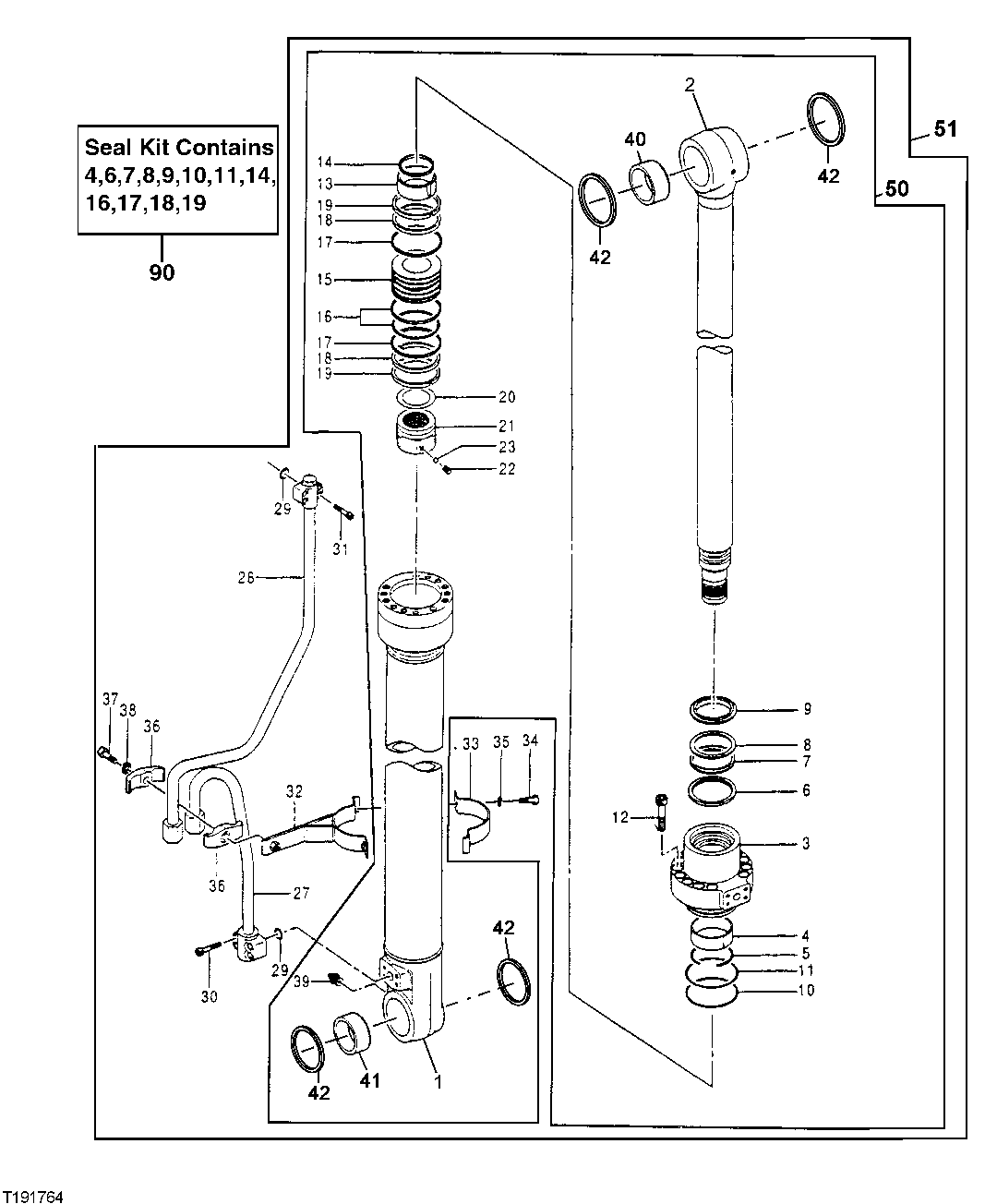 Схема запчастей John Deere 20 - 351 - Right Boom Cylinder Components 3360 HYDRAULIC SYSTEM