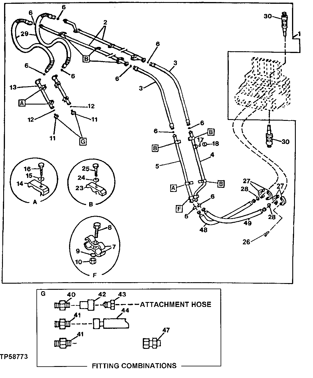 Схема запчастей John Deere 20 - 363 - AUXILIARY HYDRAULIC PLUMBING 3360 HYDRAULIC SYSTEM