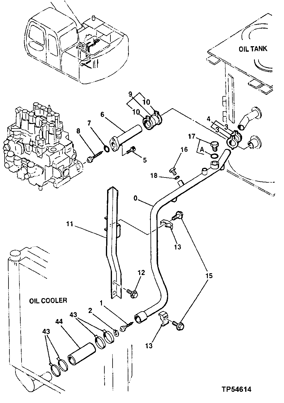 Схема запчастей John Deere 20 - 307 - RETURN PIPINGS 3360 HYDRAULIC SYSTEM