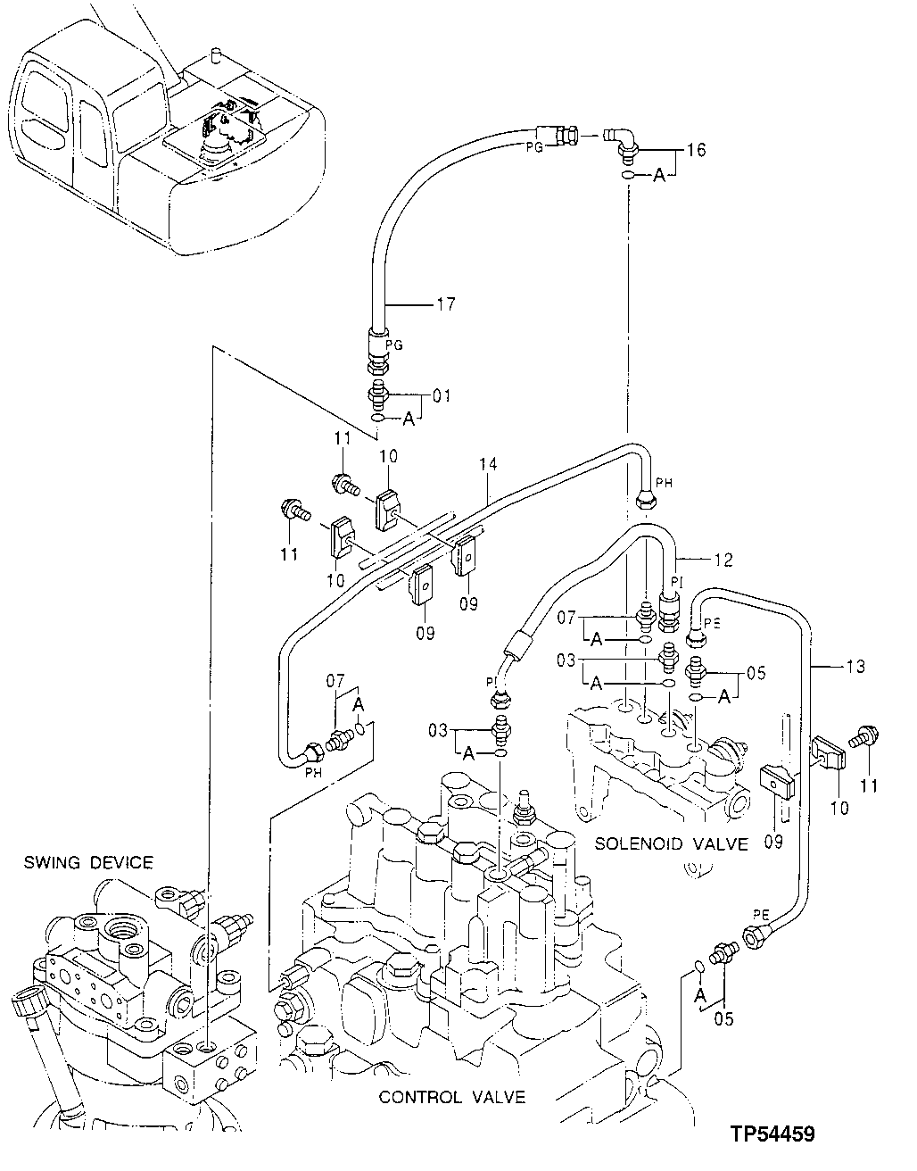 Схема запчастей John Deere 20 - 335 - PILOT PIPINGS 3360 HYDRAULIC SYSTEM