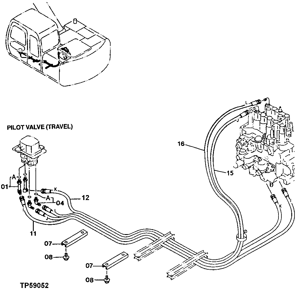 Схема запчастей John Deere 20 - 340 - PILOT PIPINGS 3360 HYDRAULIC SYSTEM