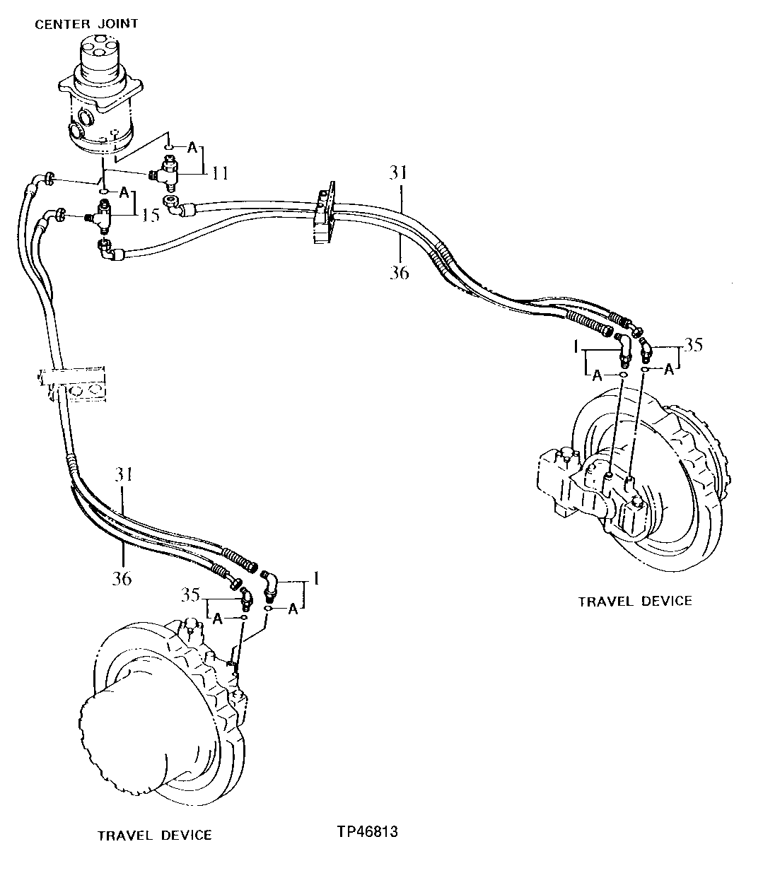 Схема запчастей John Deere 50LC - 15 - Travel Hydraulic Lines 0260 Hydraulic System