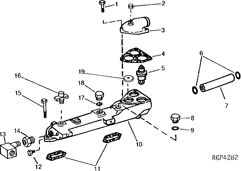 Схема запчастей John Deere 50LC - 55 - Water Manifold / Thermostat 0418 Thermostats, Housing & Water Piping 6101AT010 6101AT010