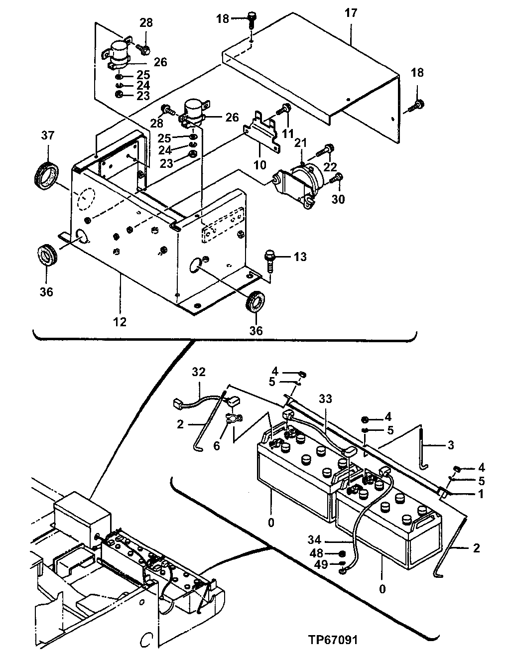 Схема запчастей John Deere 50LC - 94 - Battery - Cables and Mounting 1674 Wiring Harness And Switches