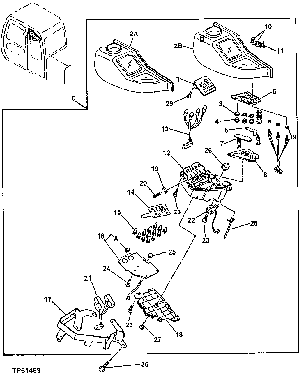 Схема запчастей John Deere 50LC - 103 - Monitor 1674 Wiring Harness And Switches