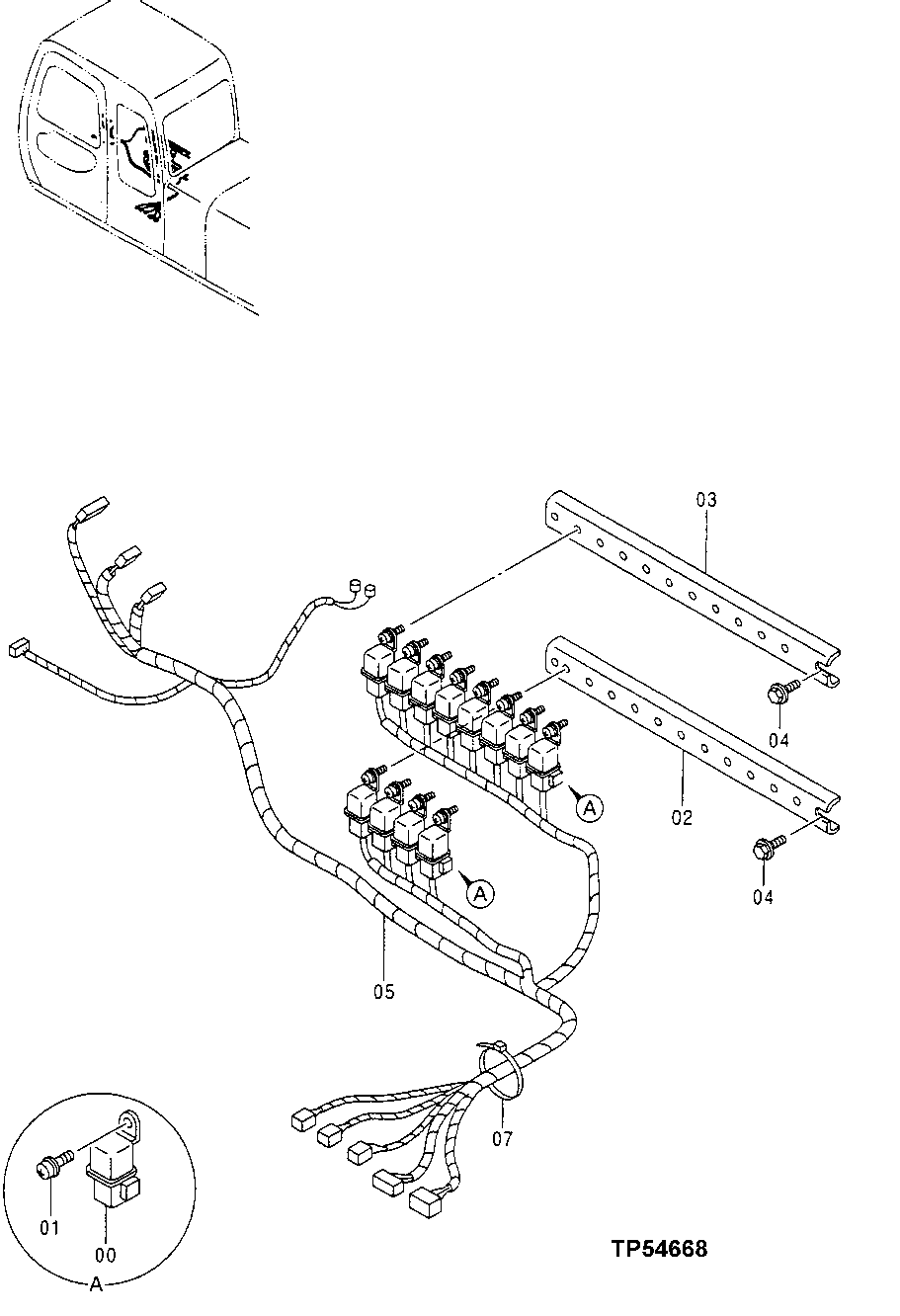 Схема запчастей John Deere 50LC - 104 - Cab Wiring Harness 1674 Wiring Harness And Switches