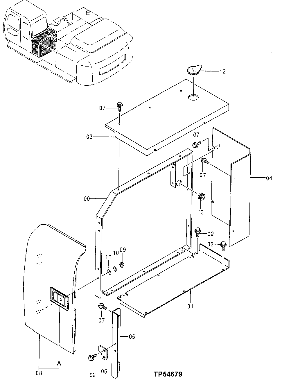 Схема запчастей John Deere 50LC - 168 - Cover 1910 Hood Or Engine Enclosure