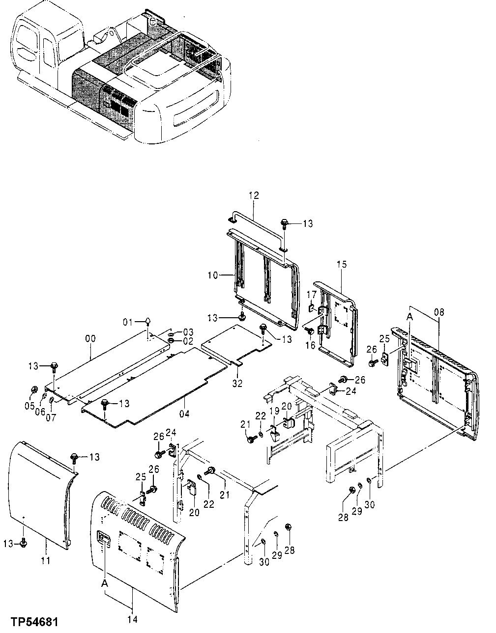 Схема запчастей John Deere 50LC - 170 - Cover 1910 Hood Or Engine Enclosure