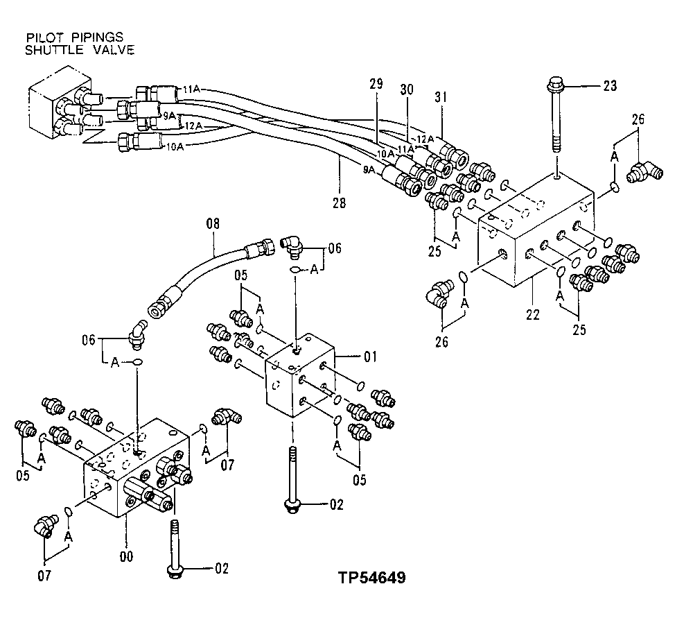 Схема запчастей John Deere 50LC - 190 - Control Valve Pilot Lines 2162 Hydraulic Selective Control & Load Holding Valves