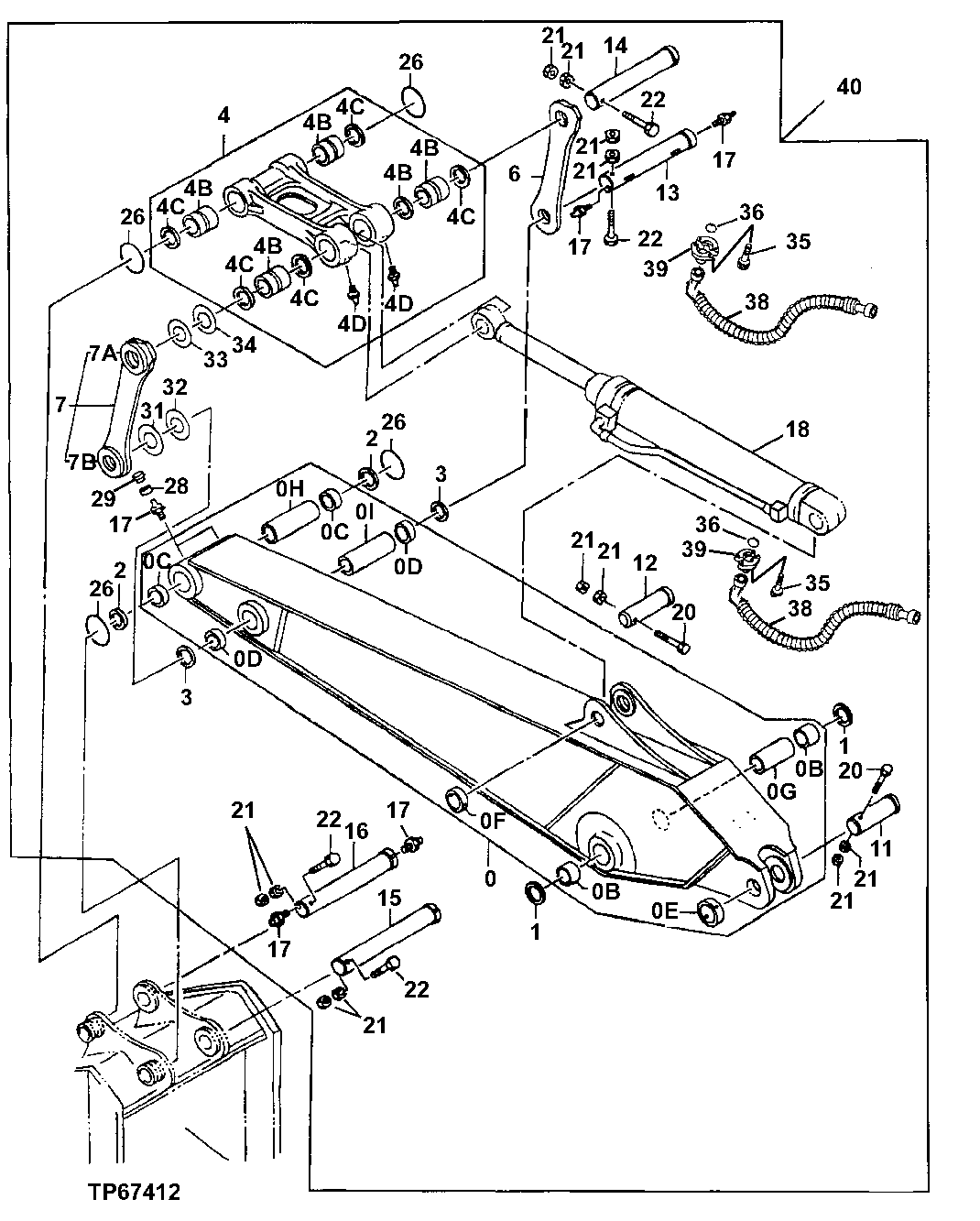 Схема запчастей John Deere 50LC - 247 - Short Arm 2.9m 3340 Backhoe & Excavator Frames