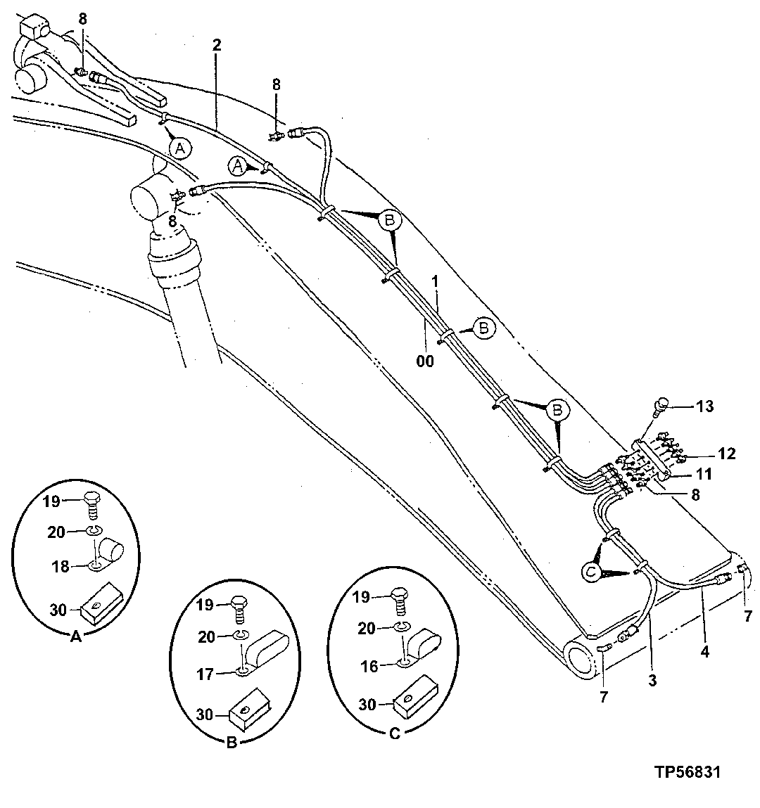 Схема запчастей John Deere 50LC - 256 - Lubricate Lines (Boom) ( - 000387) 3360 Hydraulic System