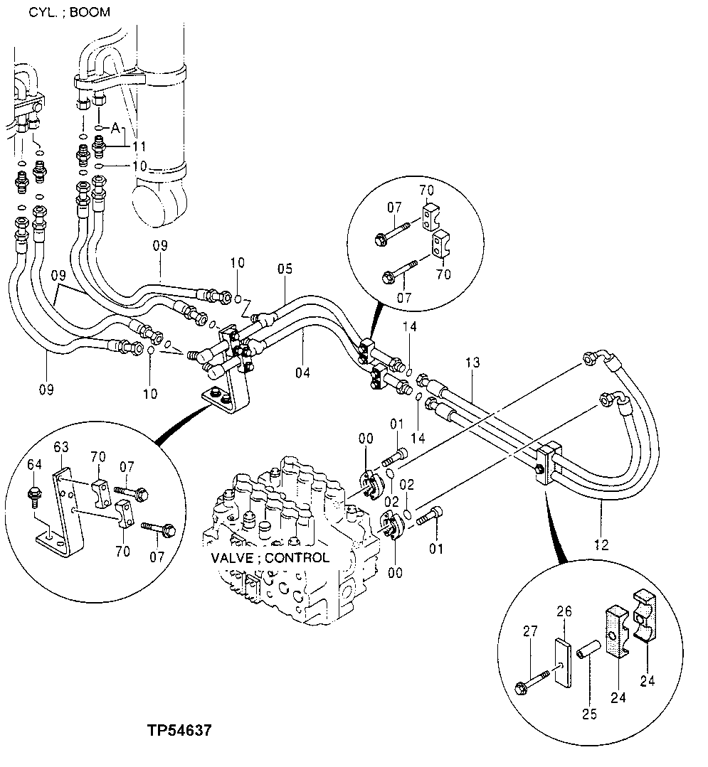 Схема запчастей John Deere 50LC - 274 - Control Valve Lines 3363 Lines, hoses and fittings