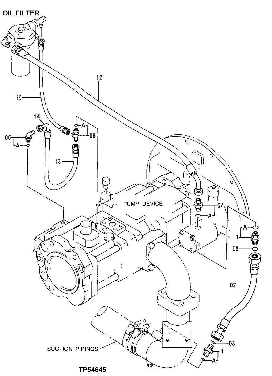 Схема запчастей John Deere 50LC - 278 - Pilot Lines (Hydraulic Tank To Filter and Pump) 3363 Lines, hoses and fittings