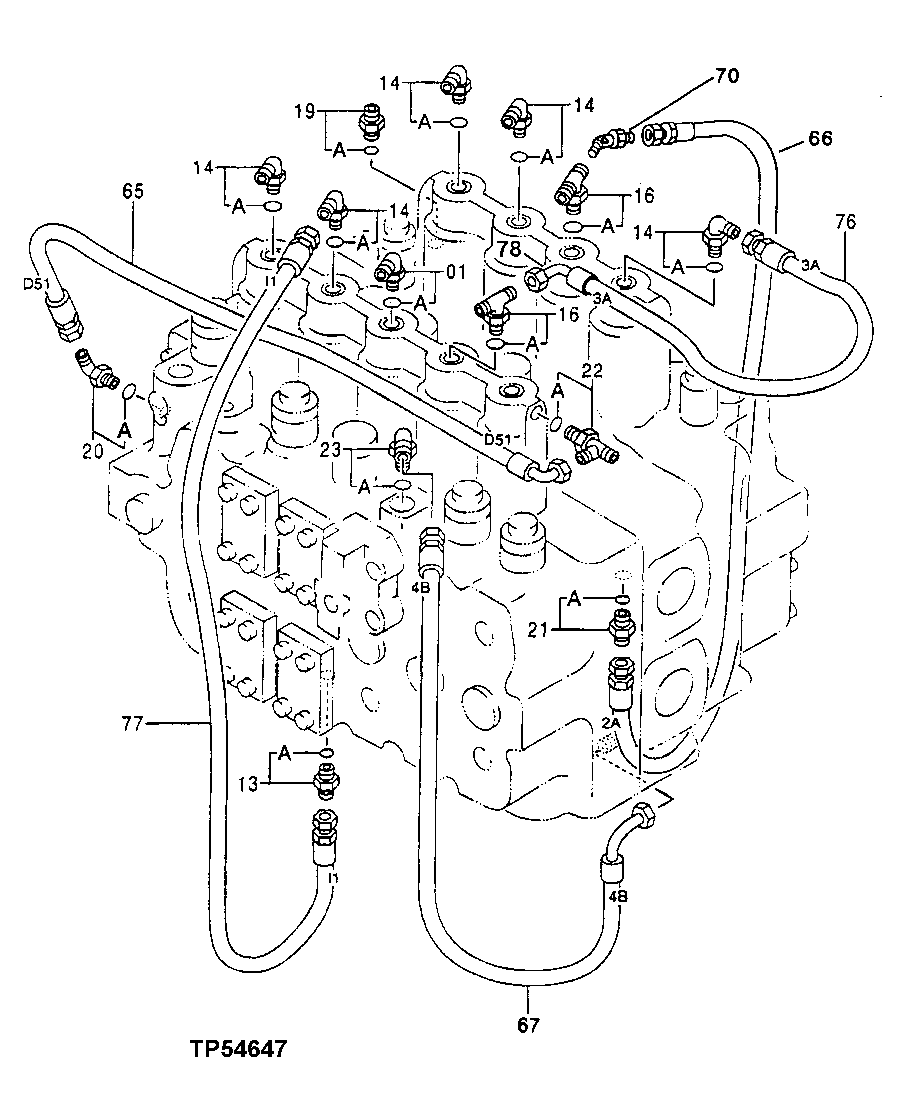 Схема запчастей John Deere 50LC - 279 - Pilot Lines 3363 Lines, hoses and fittings