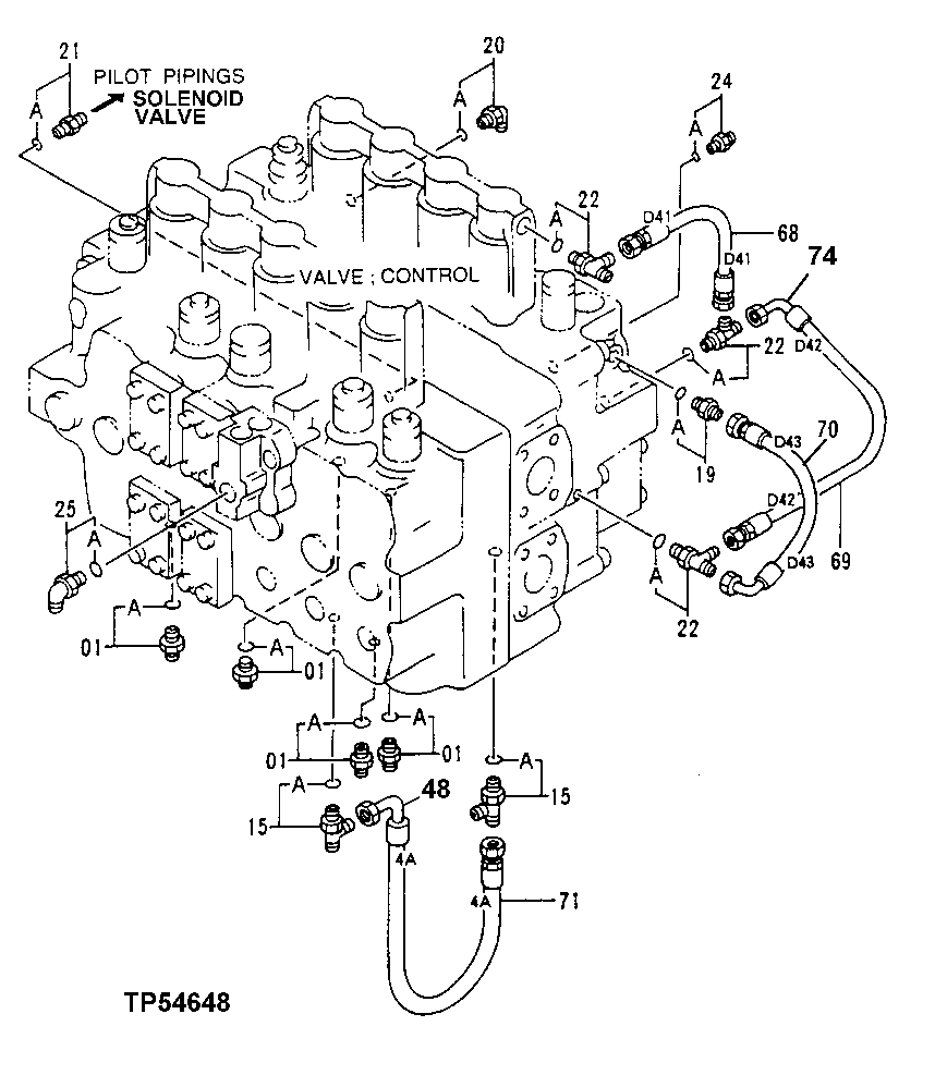 Схема запчастей John Deere 50LC - 280 - Pilot Lines 3363 Lines, hoses and fittings