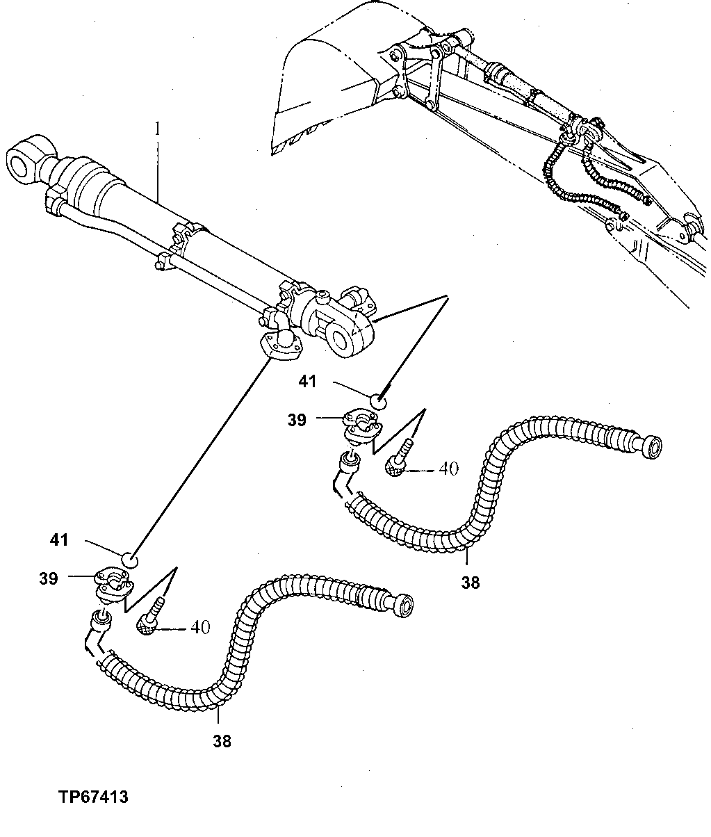 Схема запчастей John Deere 50LC - 293 - FRONT PIPINGS FOR SHORT, STANDARD OR SEMI- LONG ARM 3365 Hydraulic Cylinders