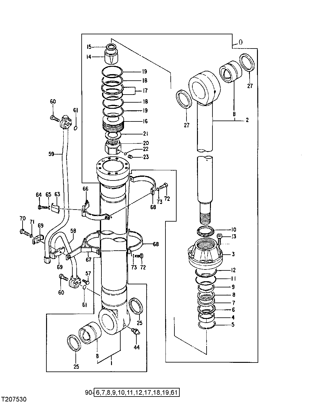 Схема запчастей John Deere 50LC - 295 - Right Boom Cylinder ( - 090466) 3365 Hydraulic Cylinders