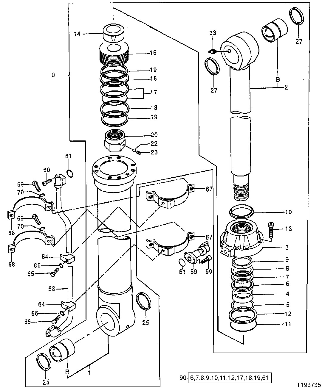 Схема запчастей John Deere 50LC - 301 - Bucket Cylinder 3365 Hydraulic Cylinders