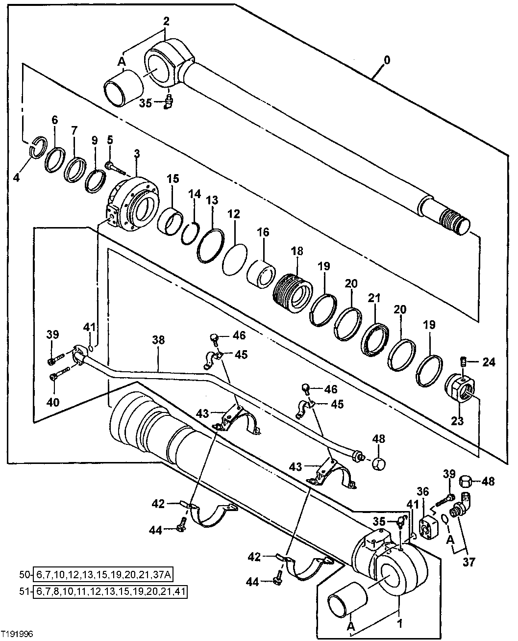 Схема запчастей John Deere 50LC - 302 - Bucket Cylinder Components, Long Arm 3365 Hydraulic Cylinders