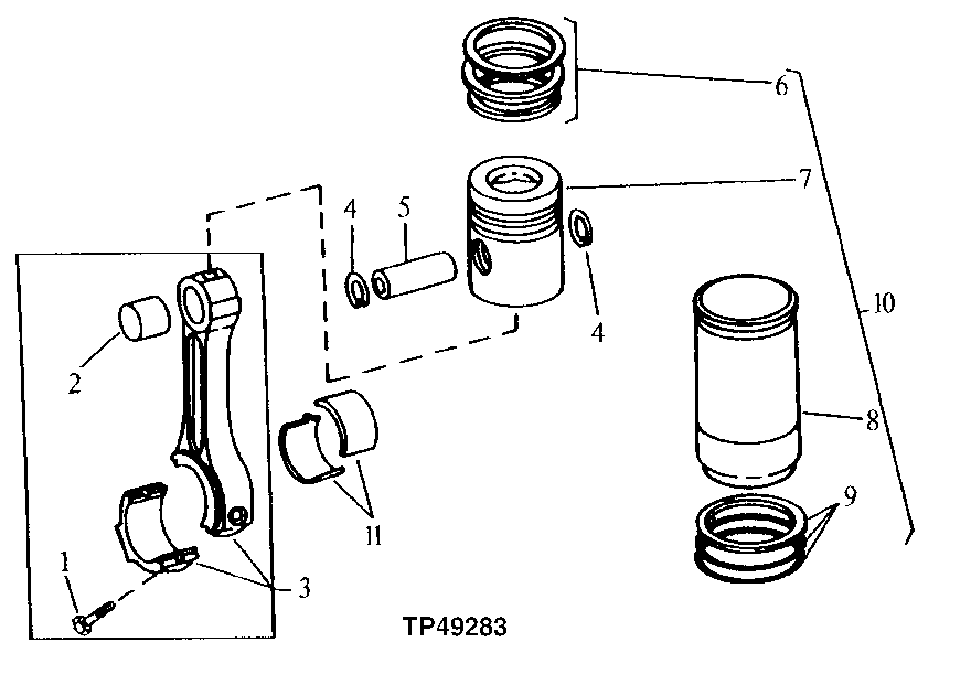 Схема запчастей John Deere 30LC - 32 - Connecting Rod / Bearings / Piston (046291 - ) 0403A Connecting Rods And Pistons TO6068HT051 TO6068HT051