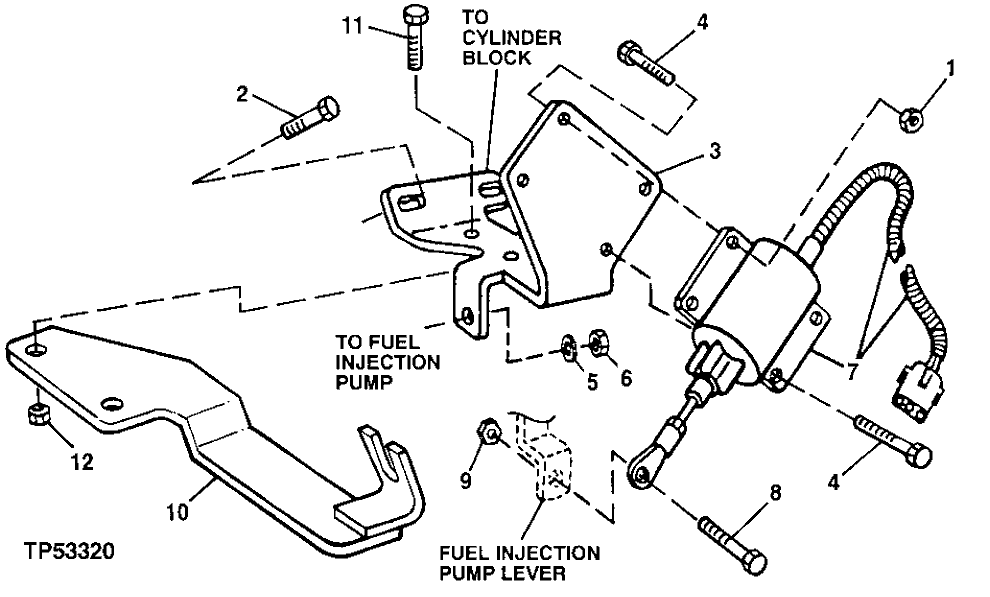 Схема запчастей John Deere 30LC - 48 - Fuel Injection Pump Solenoid Shut-off and Bracket (046291 - ) 0413A Fuel Injection System TO6068HT051 TO6068HT051