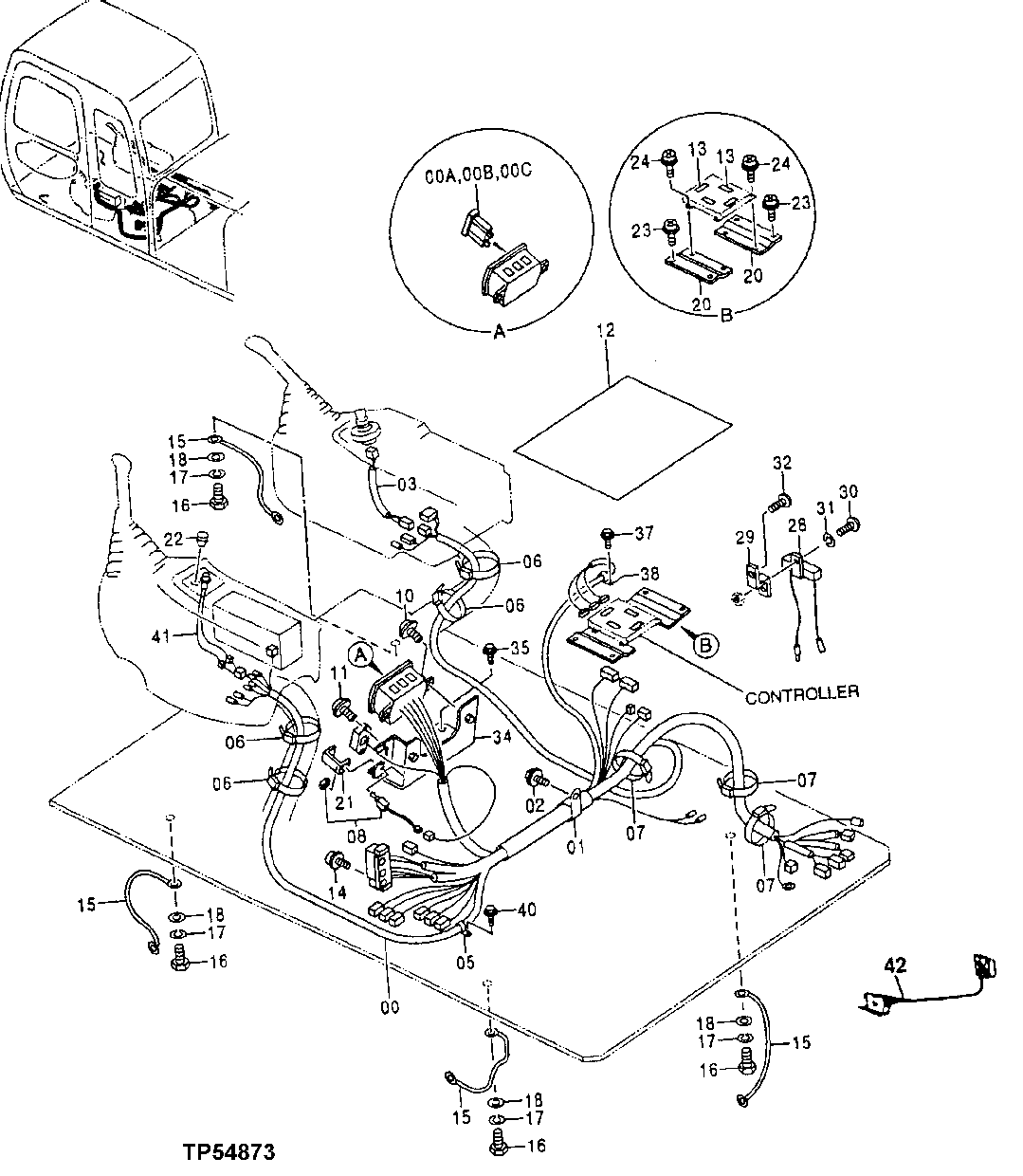 Схема запчастей John Deere 30LC - 140 - Cab Wiring Harness 1674 Wiring Harness And Switches