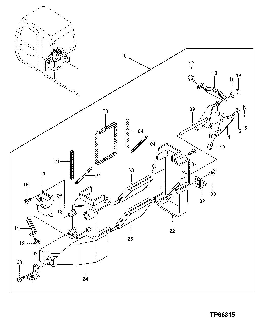 Схема запчастей John Deere 30LC - 198 - A/C / Heater Housing, Upper 1830 Heating & Air Conditioning