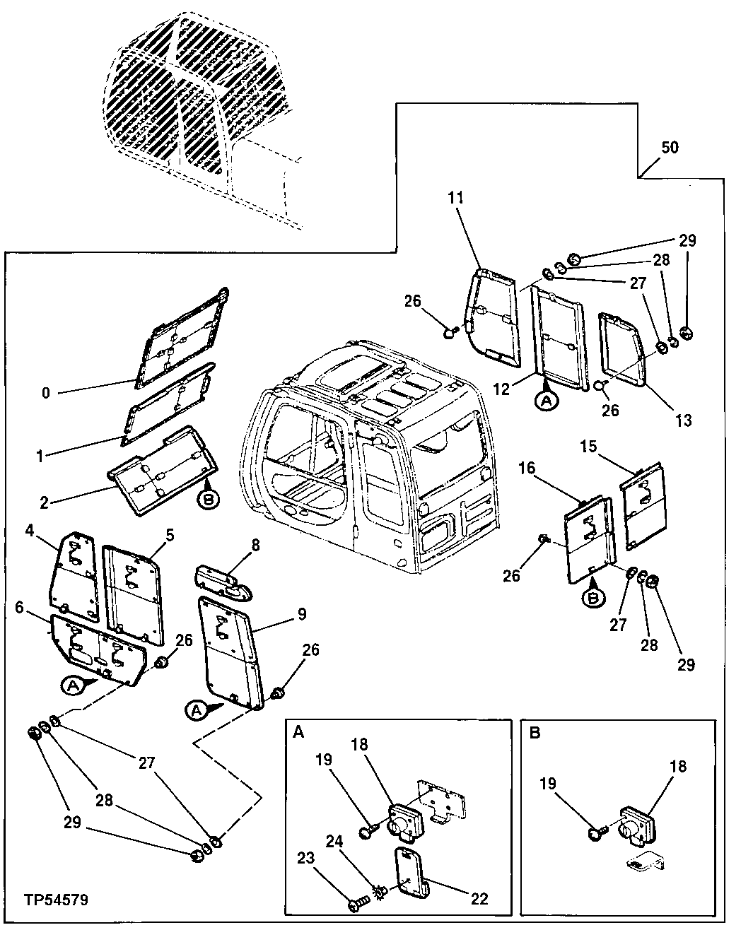 Схема запчастей John Deere 30LC - 205 - Cab Vandal Protection 1910 Hood Or Engine Enclosure