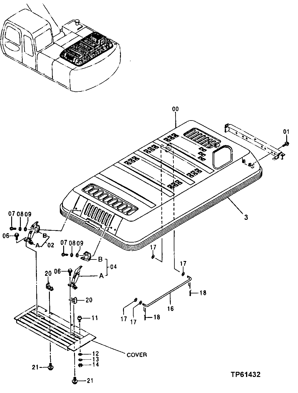 Схема запчастей John Deere 30LC - 214 - Engine Cover 1910 Hood Or Engine Enclosure