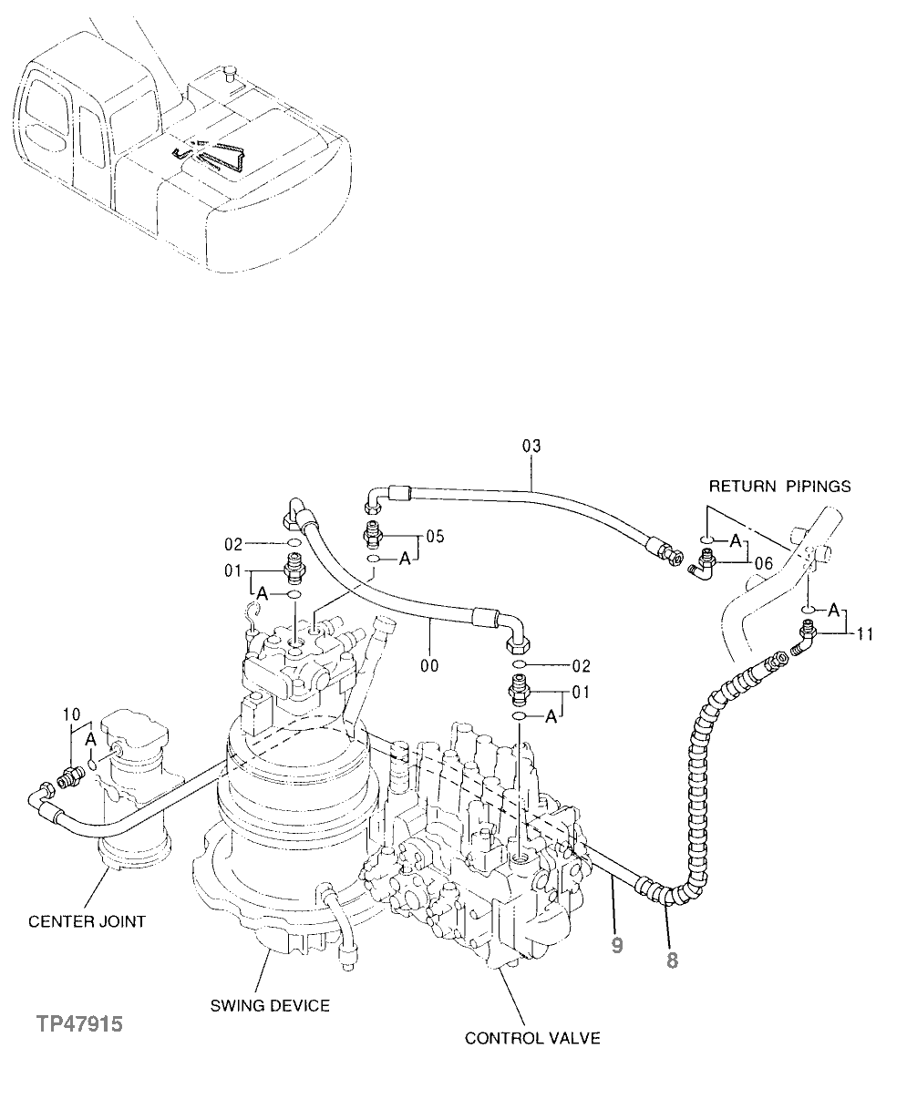 Схема запчастей John Deere 30LC - 284 - Drain Lines 3360 Hydraulic System